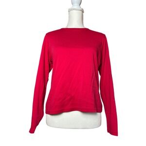 LL Bean Womens Long Sleeve Crew Neck Cotton Top Everyday Red Shirt Basic Minimal